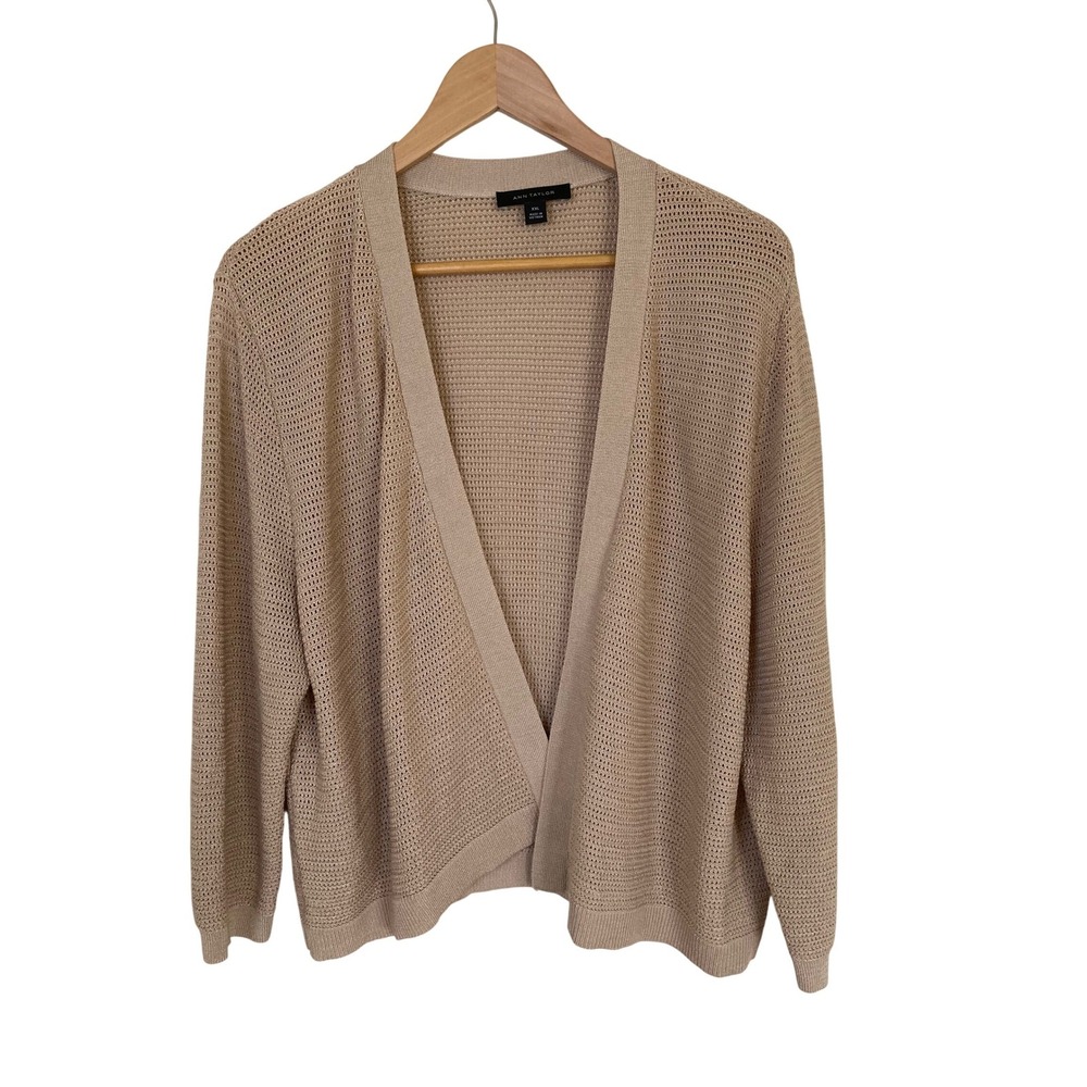 Ann‎ Taylor Tan Beige Open Front Knit Cardigan Sweater Womens XXL Business